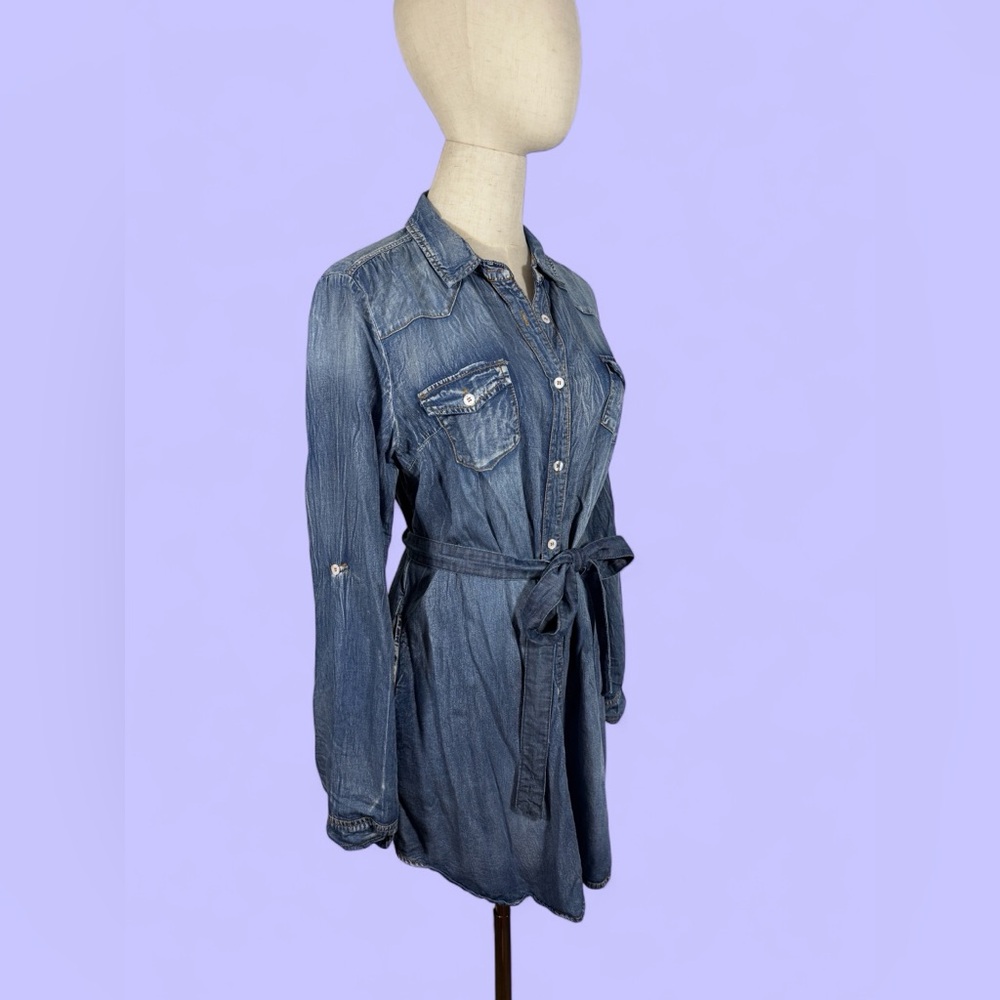 Denim Casual Blue Long Sleeve Dress - Picture 3 of 10